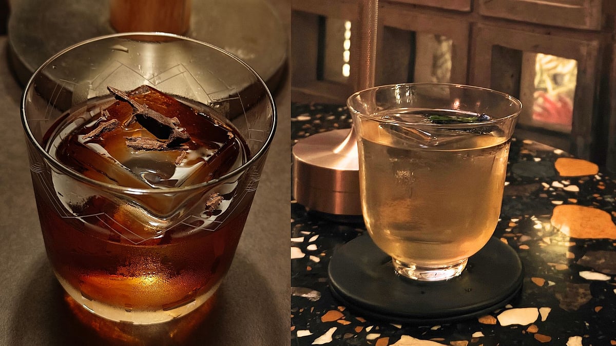 (left) Coral Blaze is a modern ode to Vieux Carre and (right) Piscador features 20+ ingredients
