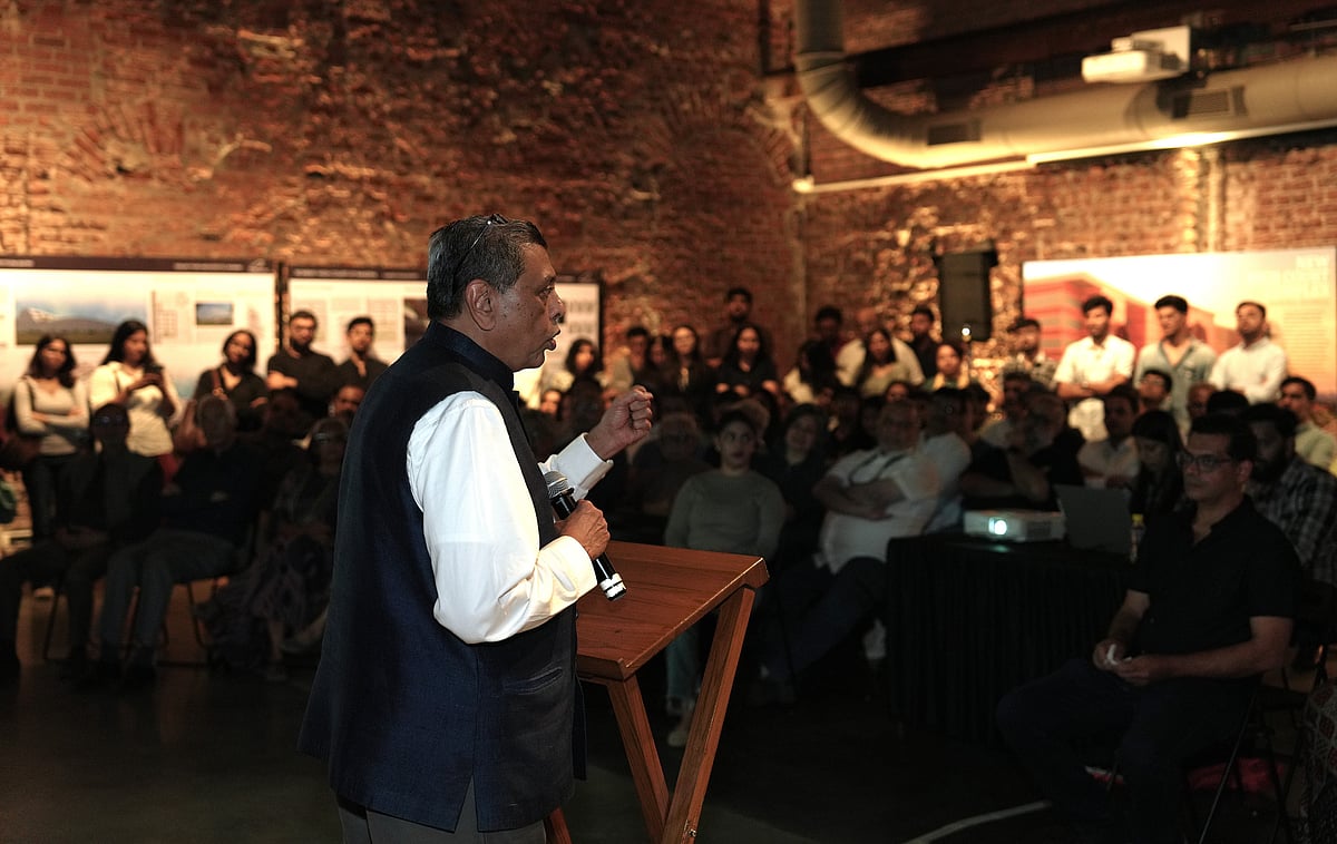 Former Justice Gautam Patel speaking at the discussion organised by Mumbai Architects Collective 