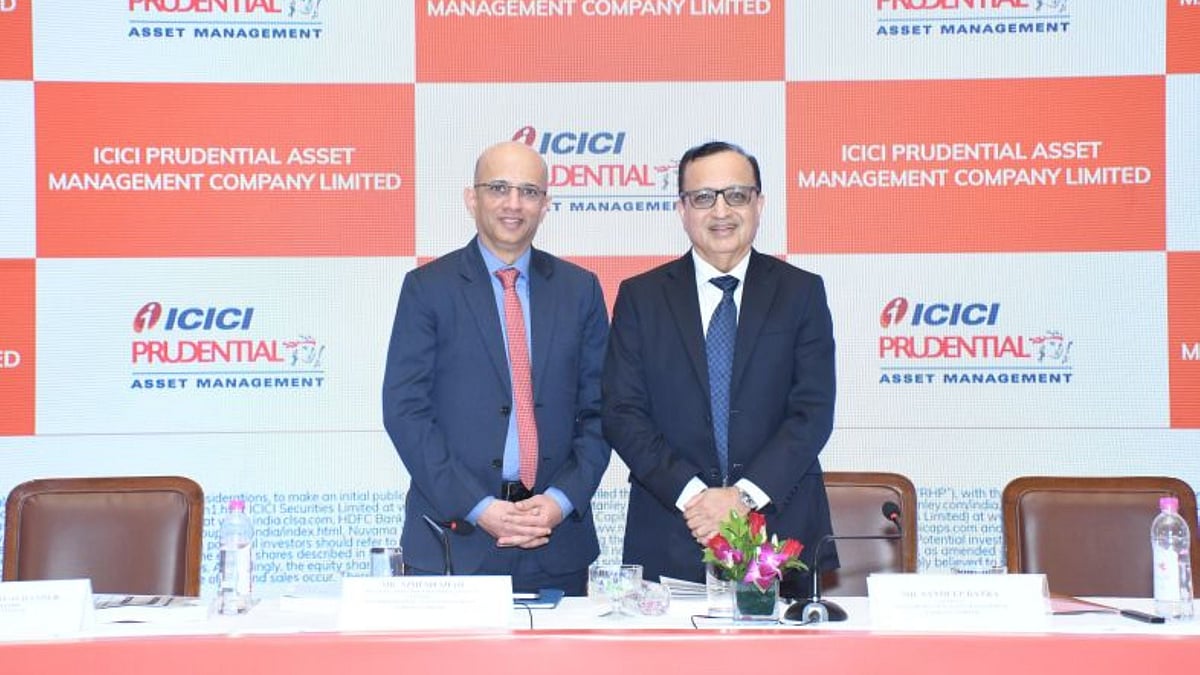  (L–R) Mr. Nimesh Shah (Managing Director & CEO); Mr. Sandeep Batra, (Chairman), ICICI Prudential Asset Management Company Limited at the IPO press conference of ICICI Prudential Asset Management Company Limited held on Monday in Mumbai.