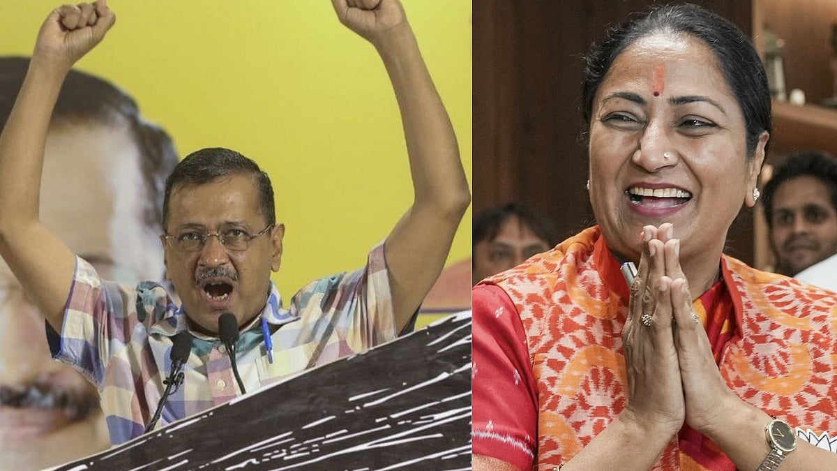 Left: Arvind Kejriwal
Right: CM Rekha Gupta | X