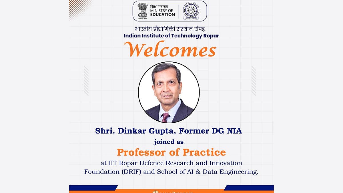 Former DG NIA And Punjab DGP Dinkar Gupta Joins IIT Ropar As Professor Of Practice | X (@iitrpr)