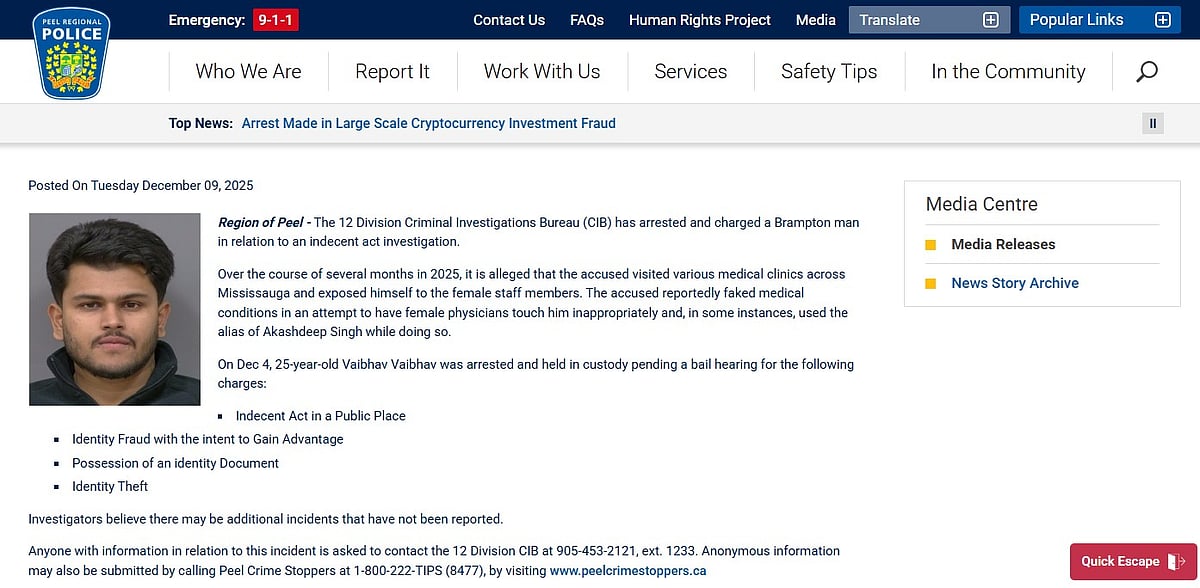 Peel Regional Police official release
