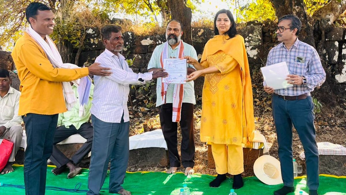 Palghar Collector Dr Indu Rani Jakhar distributes collective forest rights and launches the Adi Karmayogi Fellowship to strengthen tribal development in Jawhar taluka | X - @InfoPalghar