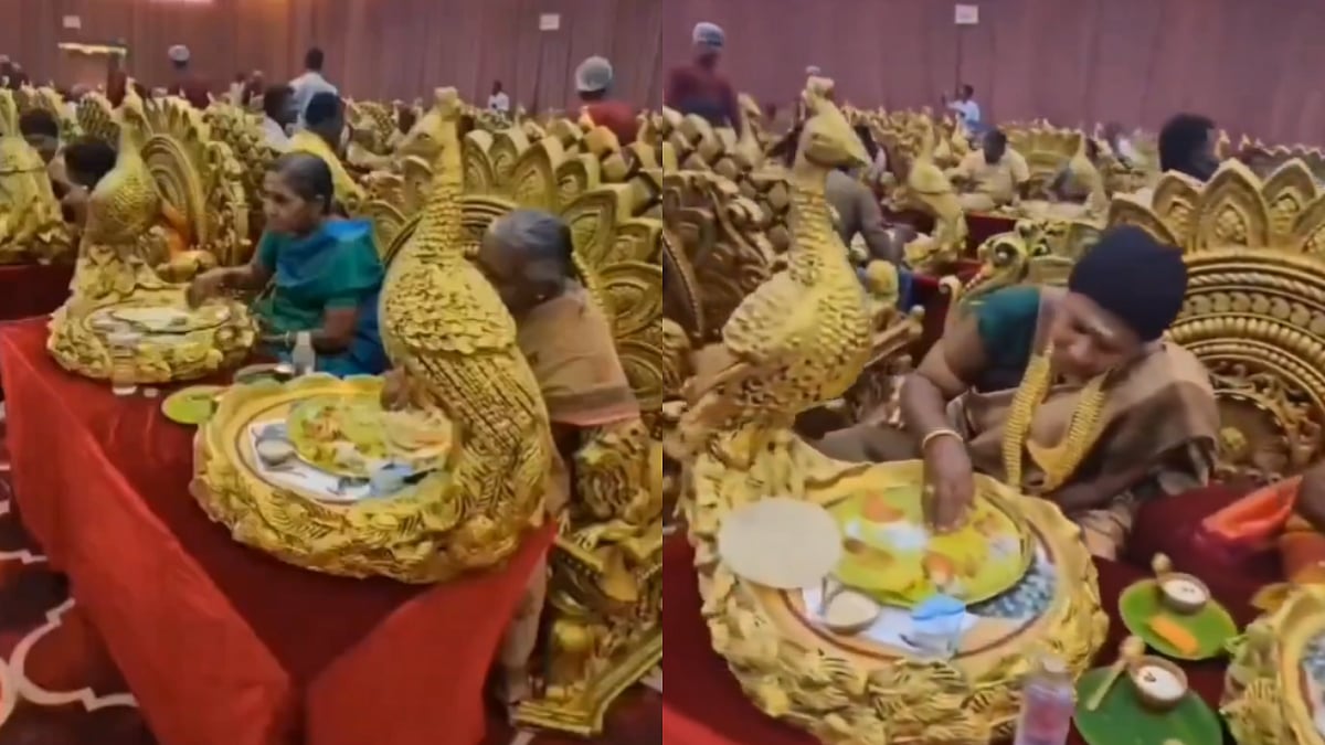 'Even Ambanis Couldn't Do This': Guests At South Indian Wedding Feast on Golden Peacock Thrones;...