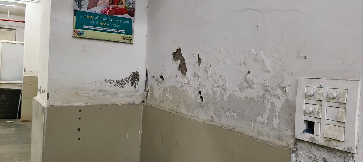 Dampness can be seen on the hospital walls