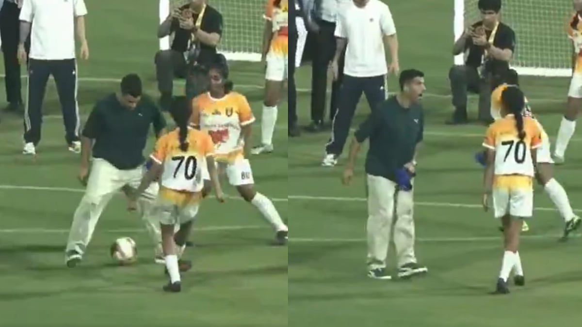 Viral Video Shows Little Girl Nutmegging Luis Suarez At Wankhede Stadium During Lionel Messi's GOAT...