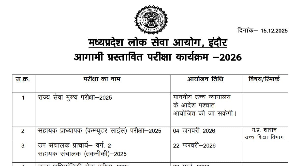 MPPSC Exam Calendar 2026 Released; Check Full Schedule Here 