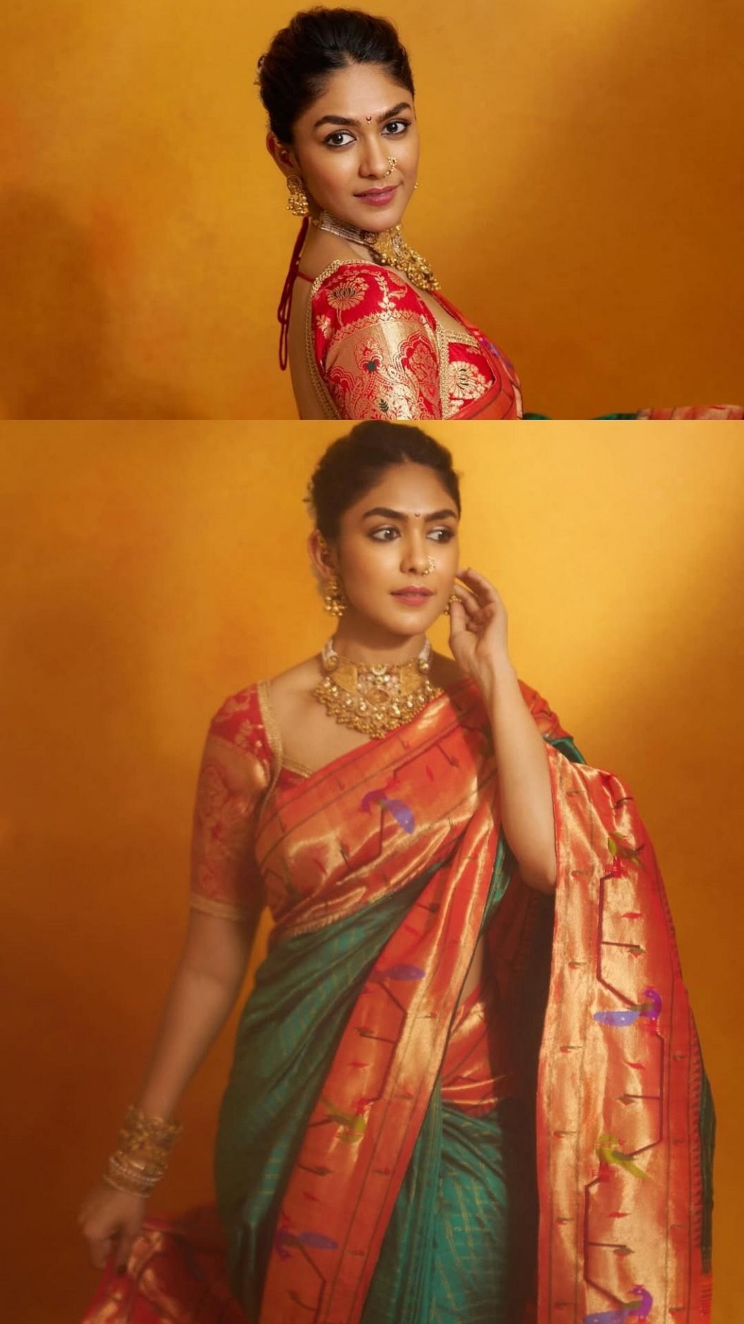 Mrunal Thakur Flaunts Her 'Marathi Mulgi' Style In A Stunning Paithani Saree, Nath & Chandrakore Bindi 