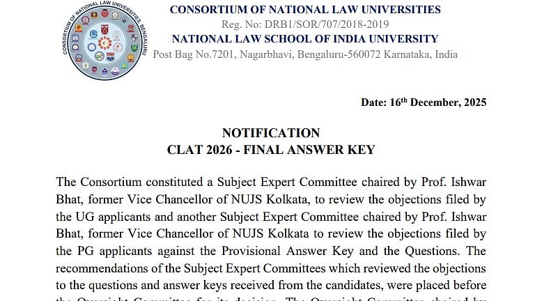 CLAT 2026 Final Answer Key Released At consortiumofnlus.ac.in; Steps To Download 