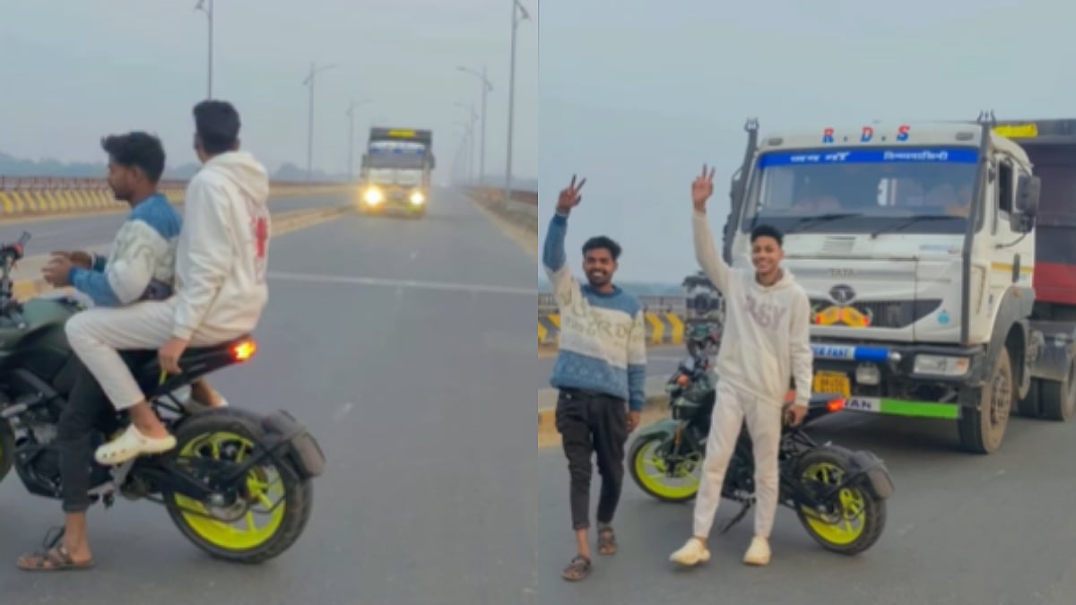 VIDEO: Youths Park Bike In Middle Of Road While Truck Speeds Across To Film Life-Threatening Reel, Netizens Call For Strict Action | X @SouleFacts
