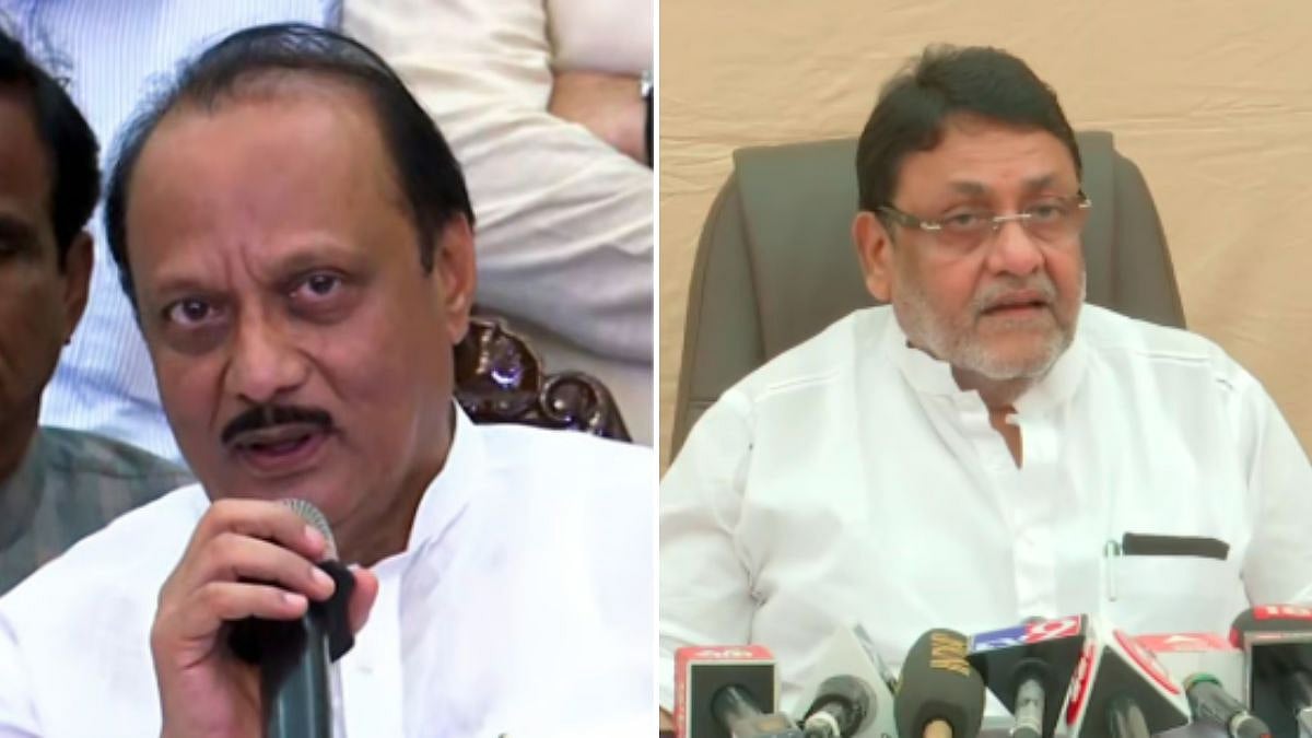NCP Chief Ajit Pawar (L) & former minister Nawab Malik (R) | File Pic & X @ANI