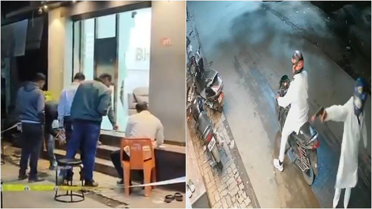 Bullet marks seen on the glass façade of BJP candidate Pawan Walekar’s election office after a late-night firing incident in Ambernath | X - @KhaneAnkita