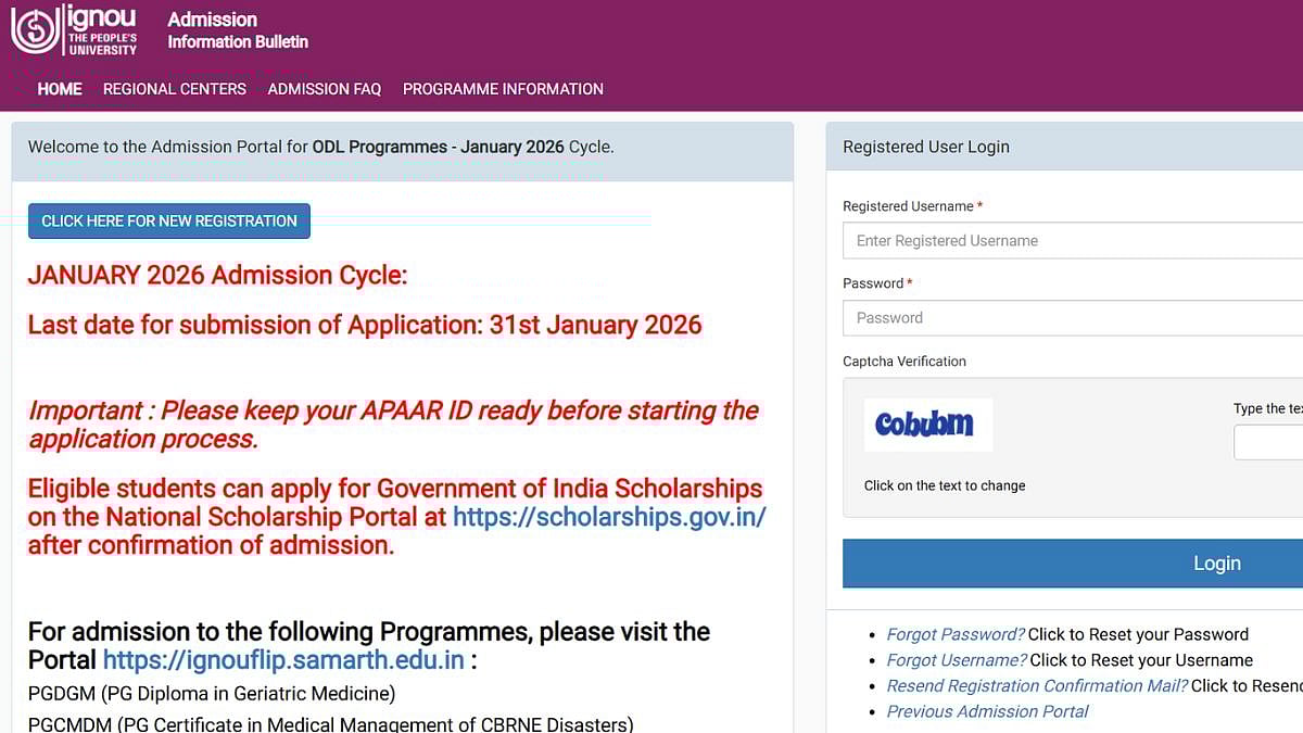 IGNOU ODL January Session Registration 2025 Starts; Details Here