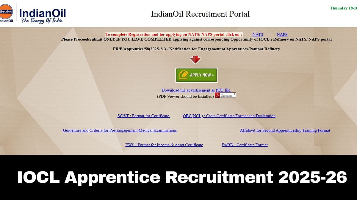 IOCL Apprentice Recruitment 2025-26: Registration Process For 2,785 Posts Ends Today; Check Eligibility Criteria Here 