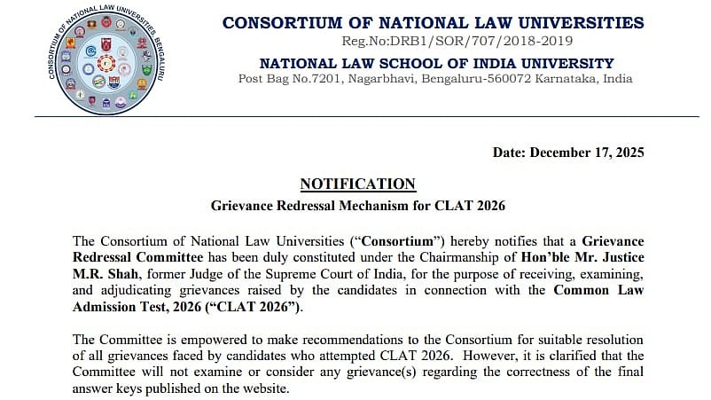 CLAT 2026 Grievance Notice Released At consortiumofnlus.ac.in; Objections Open Till December 24