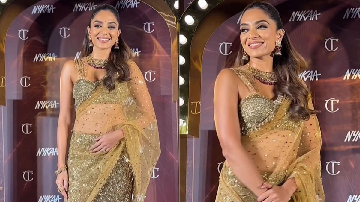 Sobhita Dhulipala Stuns In Golden Shimmery Lehenga-Saree At Mumbai Event