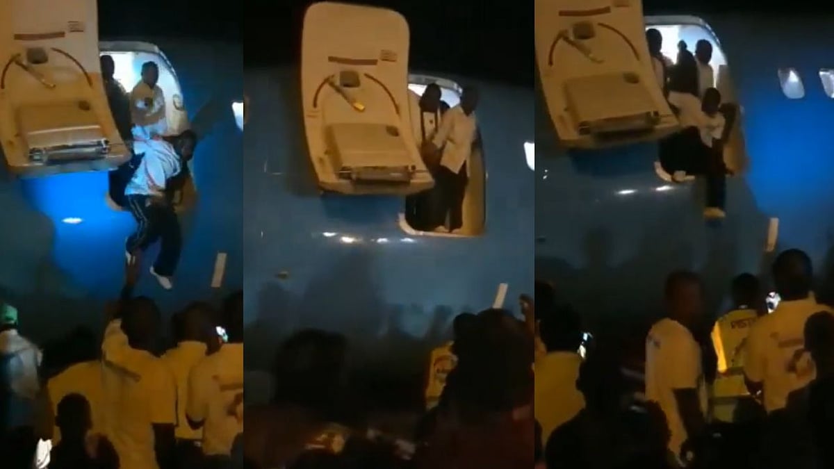 Air Congo Passangers Forced To Jump Off Plane After Airline Fails To Provide Stairs For Hours At...