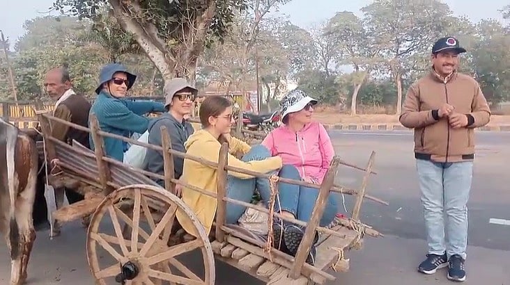 MP News: Foreign Tourists Ride Bullock Cart To Explore Bundelkhandi Culture In Khajuraho; Video...