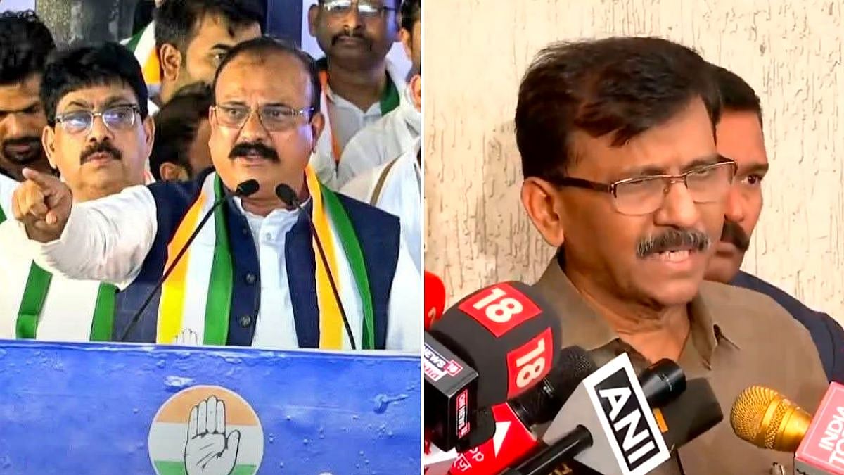 Maharashtra Pradesh Congress Committee president Harshvardhan Sapkal (L) & Shiv Sena (UBT) MP Sanjay Raut (R) | X @SiddharthWank17 & @ANI