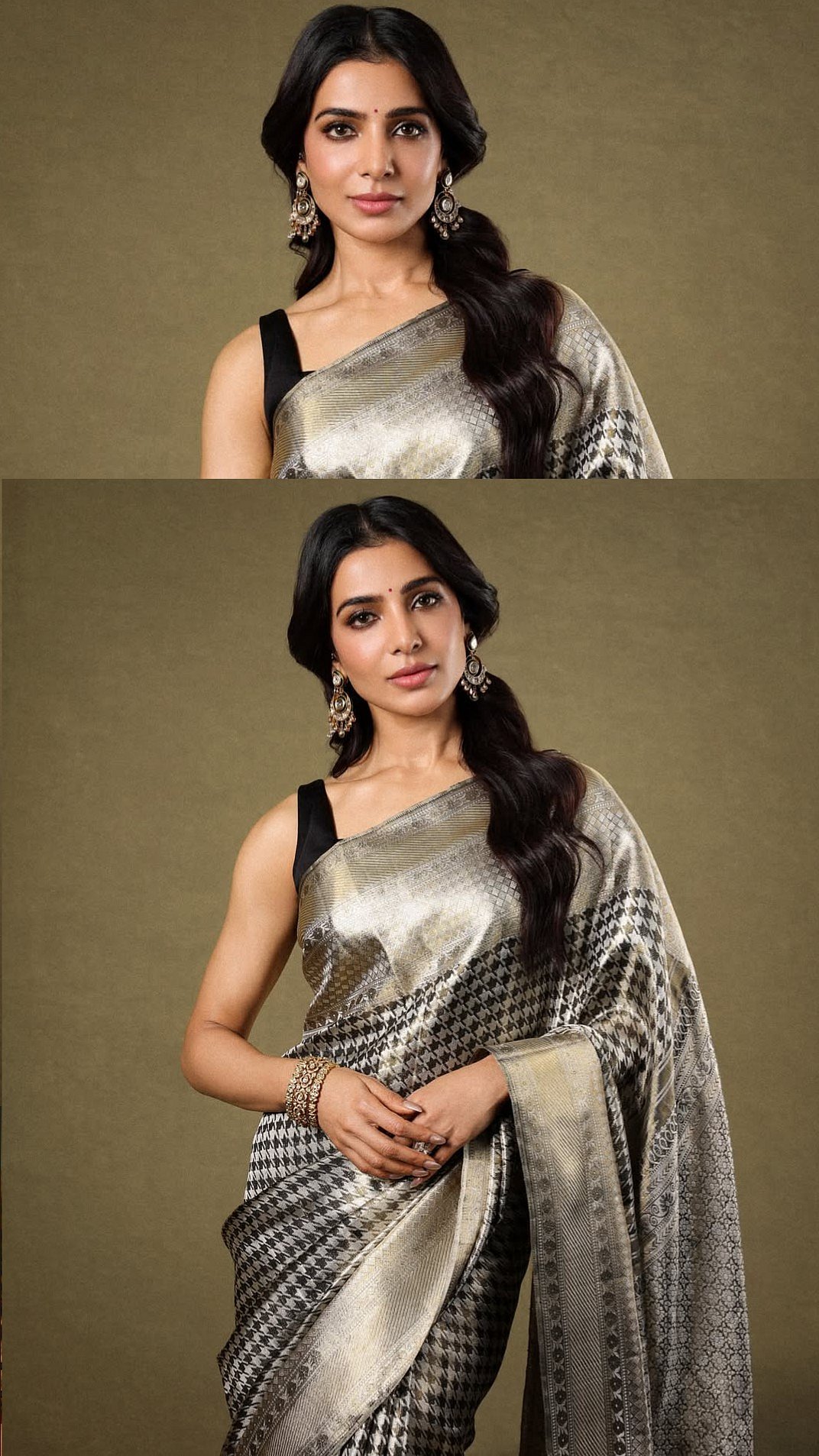New Bride Samantha Ruth Prabhu Steps Out In Houndstooth Silk Saree: See Pics