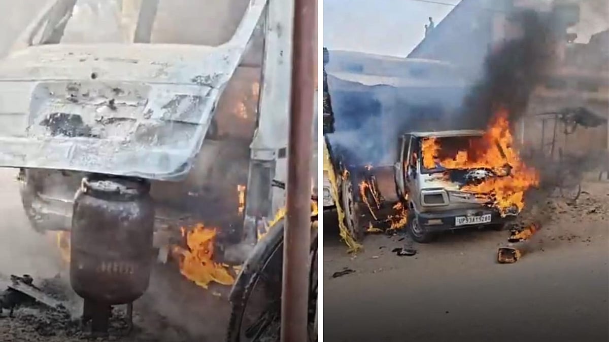 MP News: School Van Catches Fire During LPG Refueling In Chhatarpur; Major Tragedy Averted-- VIDEO