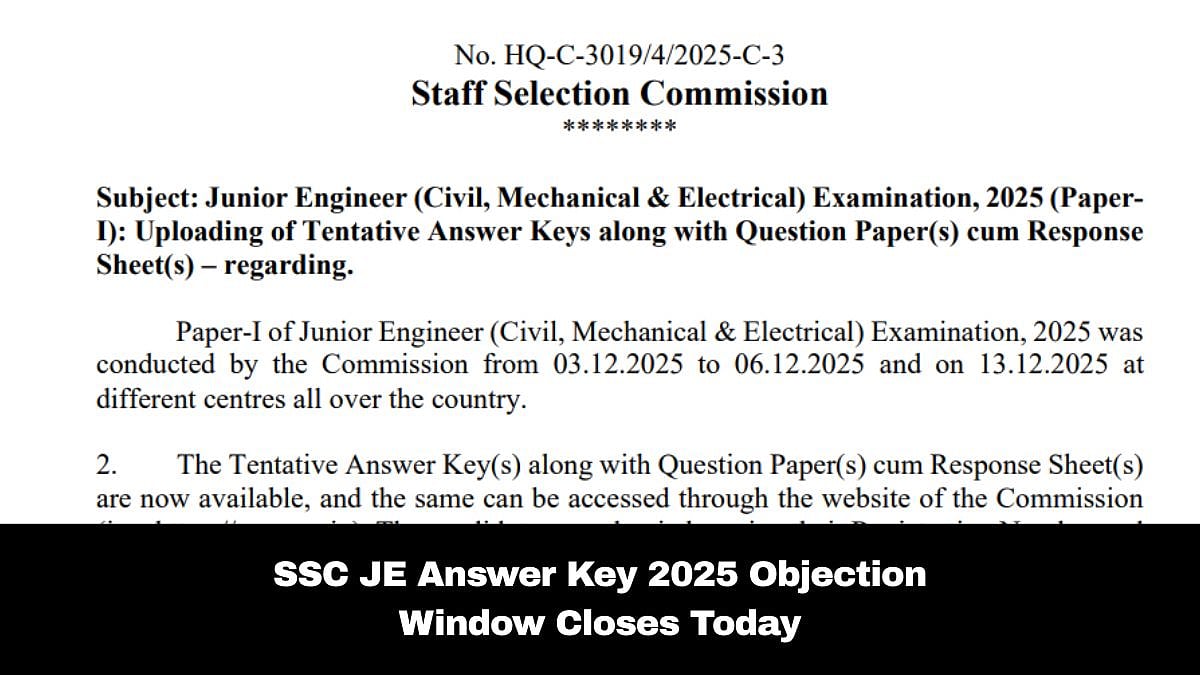 SSC JE Provisional Answer Key 2025: Last Chance To Raise Objection Today; Details Here 