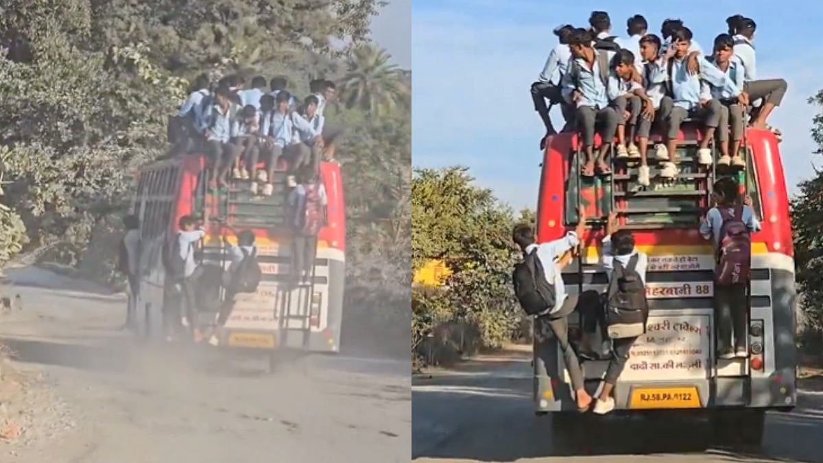 Rajasthan Shocker: Students Hanging From Moving School Bus; Video Goes Viral 