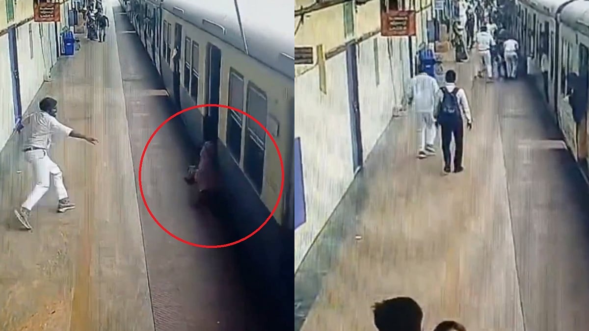 Railway Staff’s Quick Action Saves Woman Passenger From Moving Train at Chennai's Tambaram Station (Screengrab) | X/Southern Railway