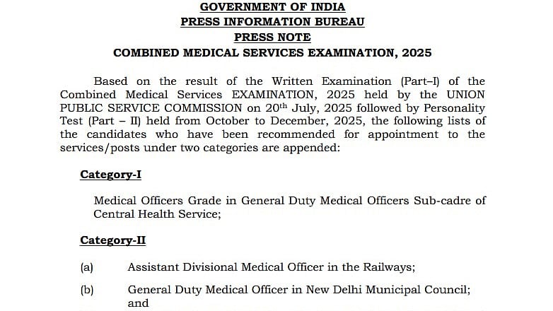 UPSC CMS Final Result 2025 Released At upsc.gov.in; Direct Link Here 