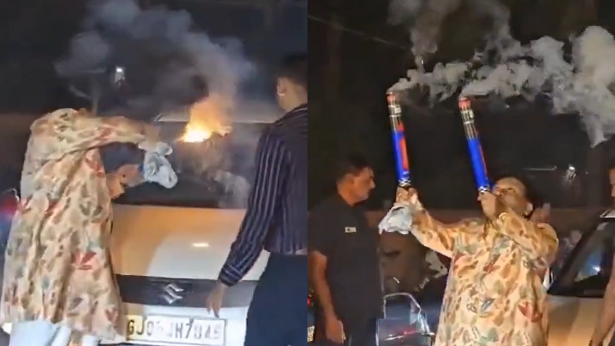 VIDEO: Surat Businessman Blocks Busy Road For Son's Birthday Celebration, Threatens Commuters With Fireworks, Faces Charges 