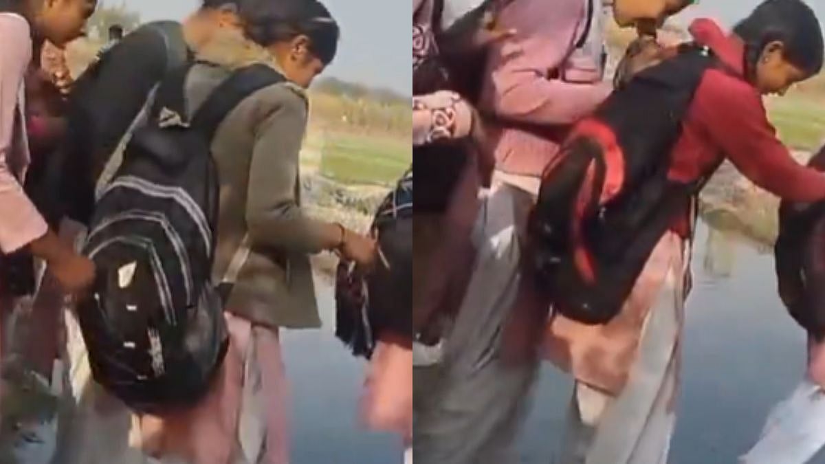Viral Video: UP Schoolchildren Use Ladder To Cross Flooded Road In Hastinapur; Sparks Outrage