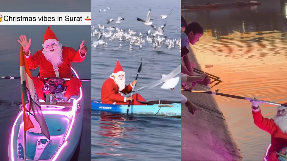 'Christmas Vibes In Surat': Santaclause Surprises Visitors At Causeway With His Boat Ride | VIDEOS INSIDE | Insyagram @Surties