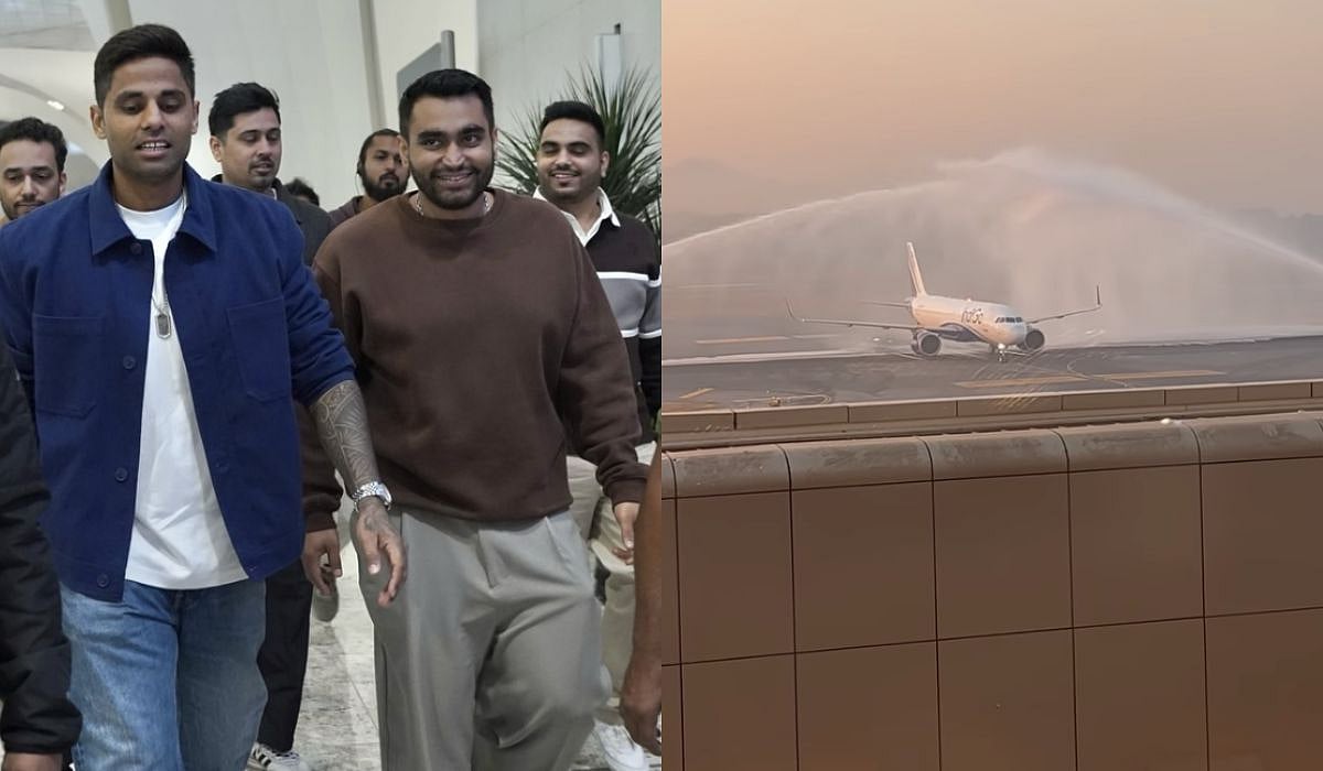 VIDEO: India's T20I Skipper Suryakumar Yadav, Sunil Chhetri, Mithali Raj Attend Navi Mumbai Airport Launch Day, Watch Water Cannon Salute 