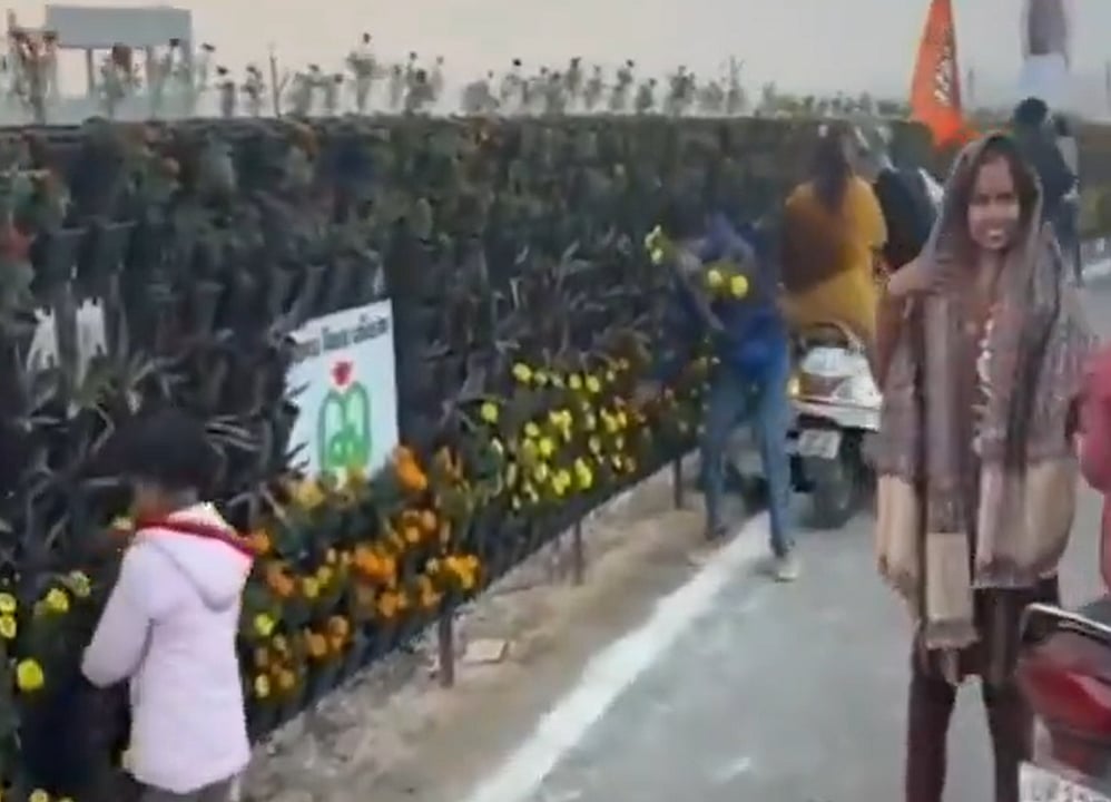 'Sarkari Maal Hain, Loot Lo': Soon After PM Modi Leaves Lucknow Visit, People Spotted Stealing Flower Pots Meant For Beautification | X @niteshpro