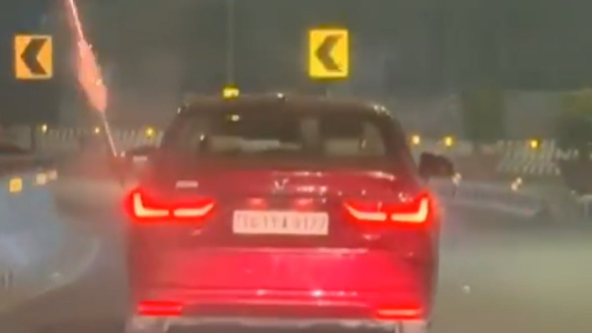 Hyderabad Shocker! Man Openly Bursts Firecrackers From Speeding Car, Risks Lives Of Passersby | WATCH | X @DealsDhamaka