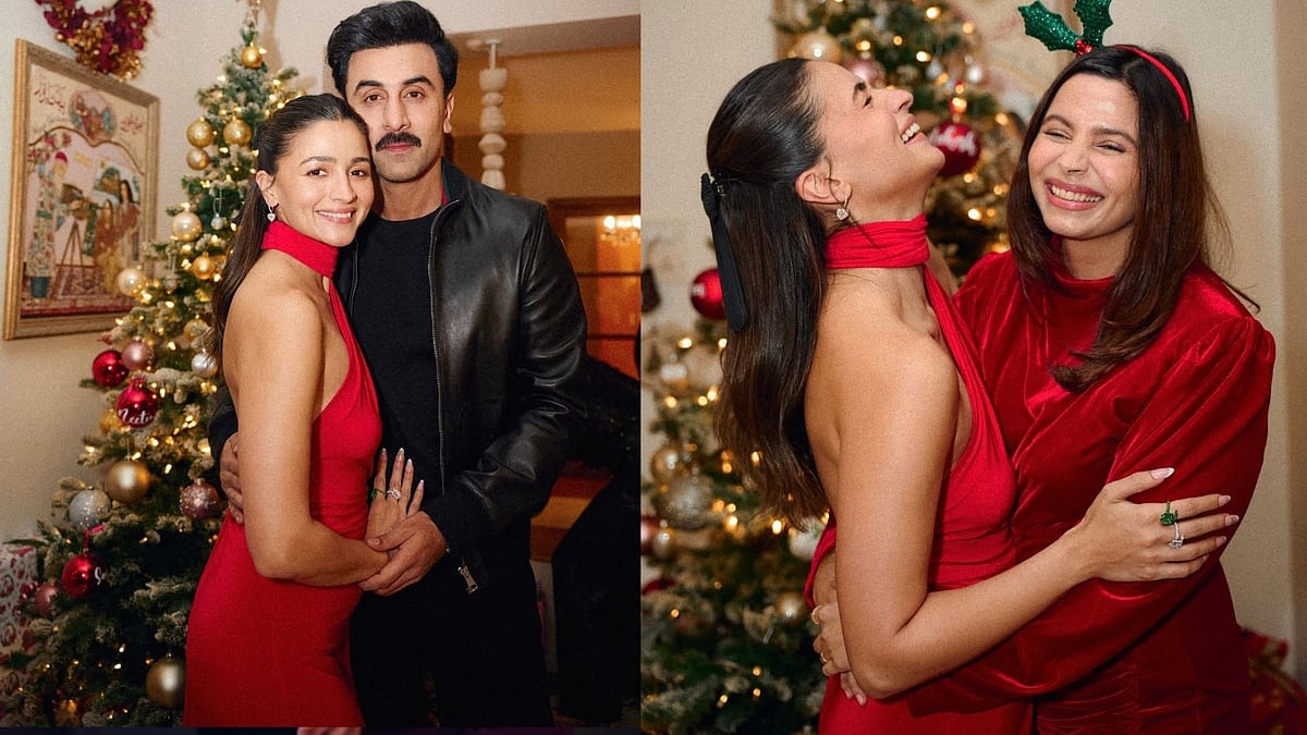 Inside Alia Bhatt's Christmas Celebration With The Kapoors; Actress Wowed In A ₹28,000 Red Saree Dress 