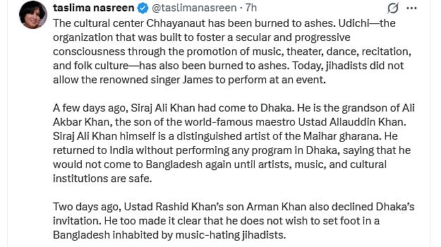 Taslima Nasreen's X post