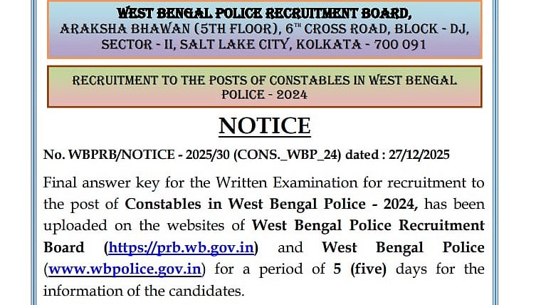 WB Police Constable Final Answer Key 2025 Released At prb.wb.gov.in; Check PDF Here 