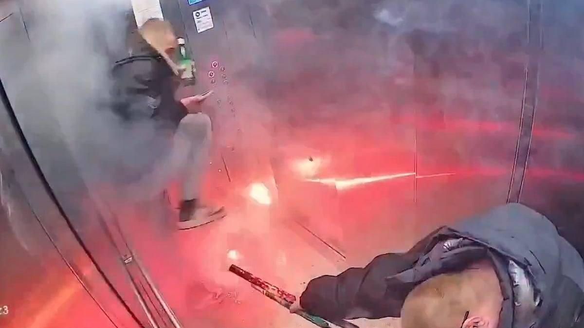 WATCH: 2 Men Set Off Fireworks Inside Elevator In Russia, Forced To Apologise And Clean Up After Chaos 