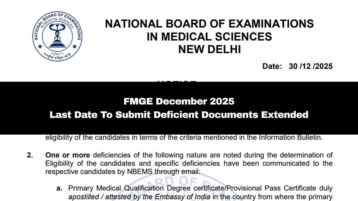 FMGE December 2025: Last Date To Submit Deficient Documents Extended; Details Here 