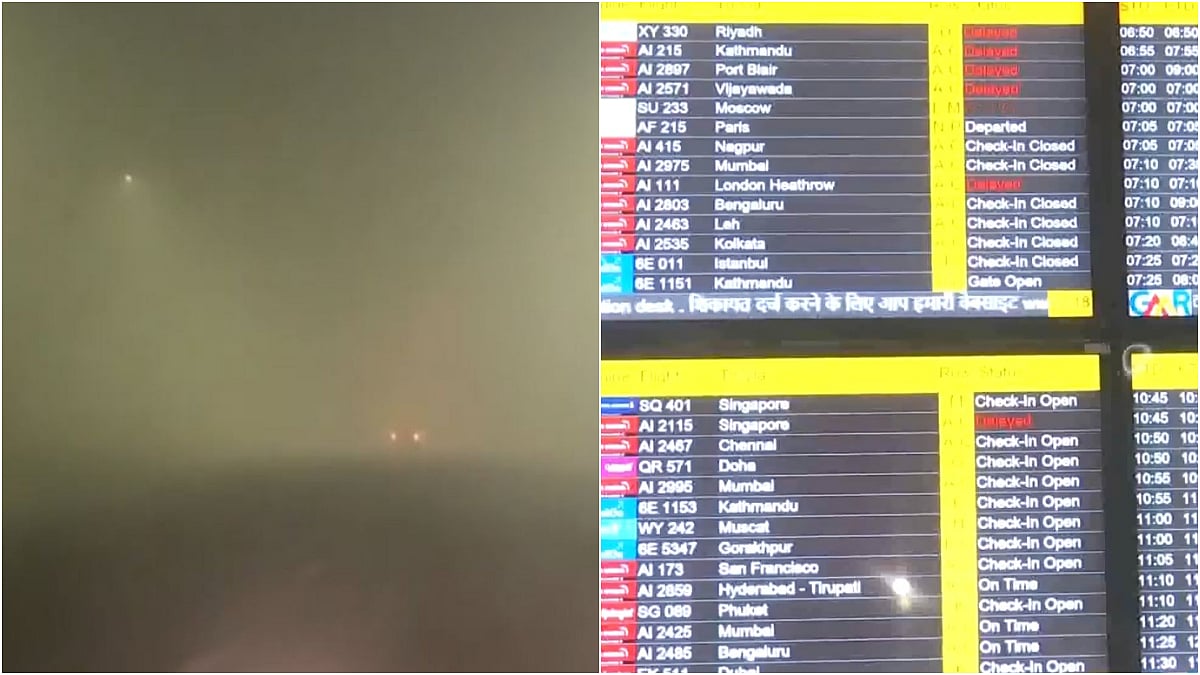 Dense Fog Engulfs Delhi-NCR; Flights & Trains Delayed As Visibility Drops Significantly, AQI In 'Severe' Level | VIDEOS 