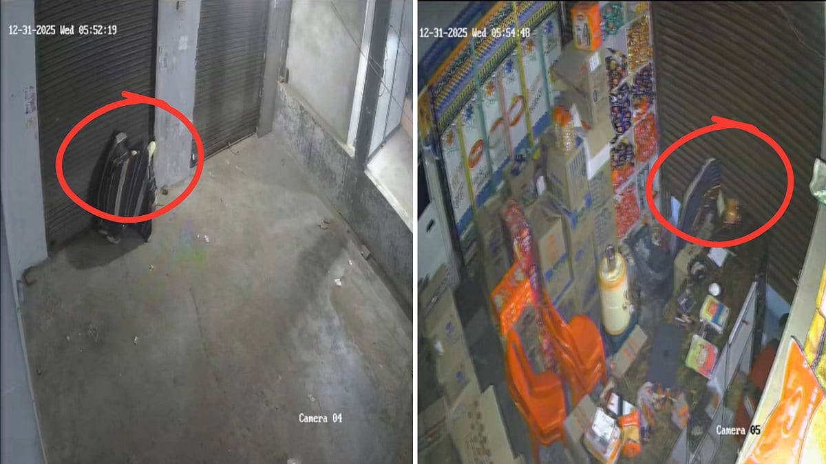 CCTV Footage: 2 Thieves Cloaked In Blanket Break Shop Shutter, Steal Cash & Valuables In MP’s...