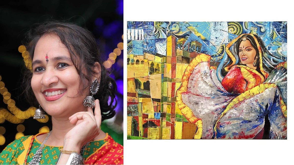 The artist with her art