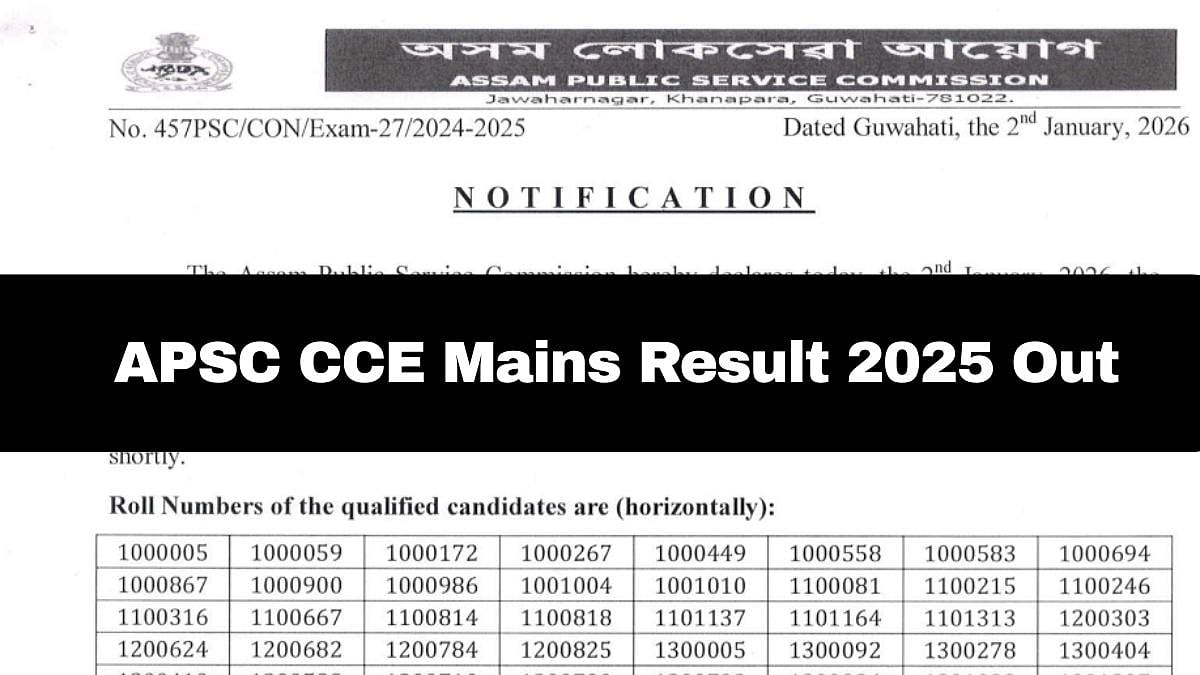 APSC CCE Mains Result 2025 Declared; Direct Link Here 