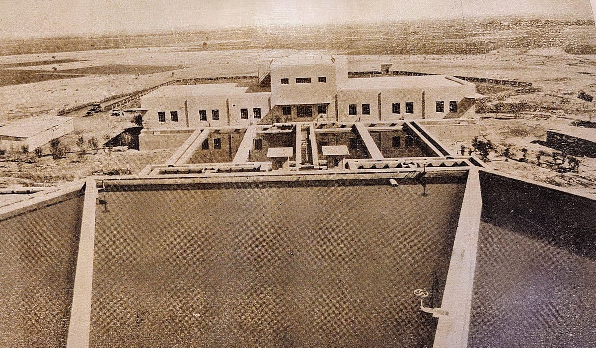 A rare photograph from 1952 of the Yashwant Sagar Filter House, built at Devdharam, about 14 miles from Indore. Here, water from Yashwant Sagar was thoroughly filtered, tested for purity, and then supplied to the city as safe drinking water.