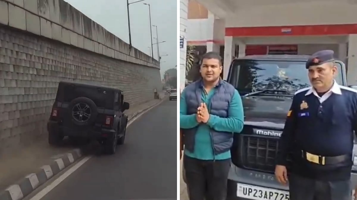 Uttar Pradesh: Viral Video Shows Thar Performing A Dangerous Stunt On Highway Divider In Amroha;...
