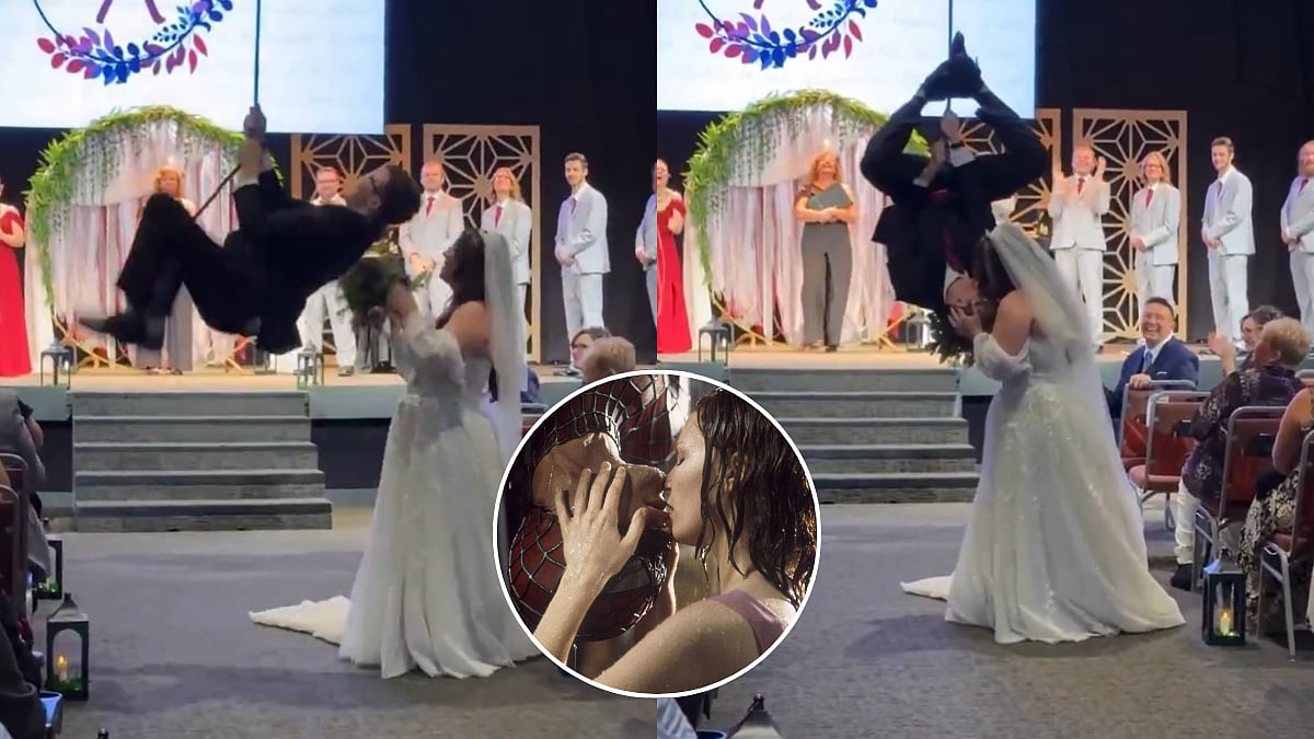 Viral: Groom Recreates Upside-Down Spider-Man Kiss At Wedding; 'He Even Looks Like Peter Parker,'...
