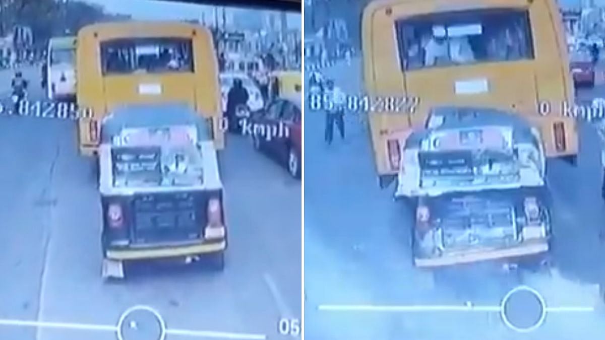 Odisha Road Accident: Viral Video Shows Bus Ramming Auto-Rickshaw At Traffic Signal In Bhubaneswar; 2 Killed 