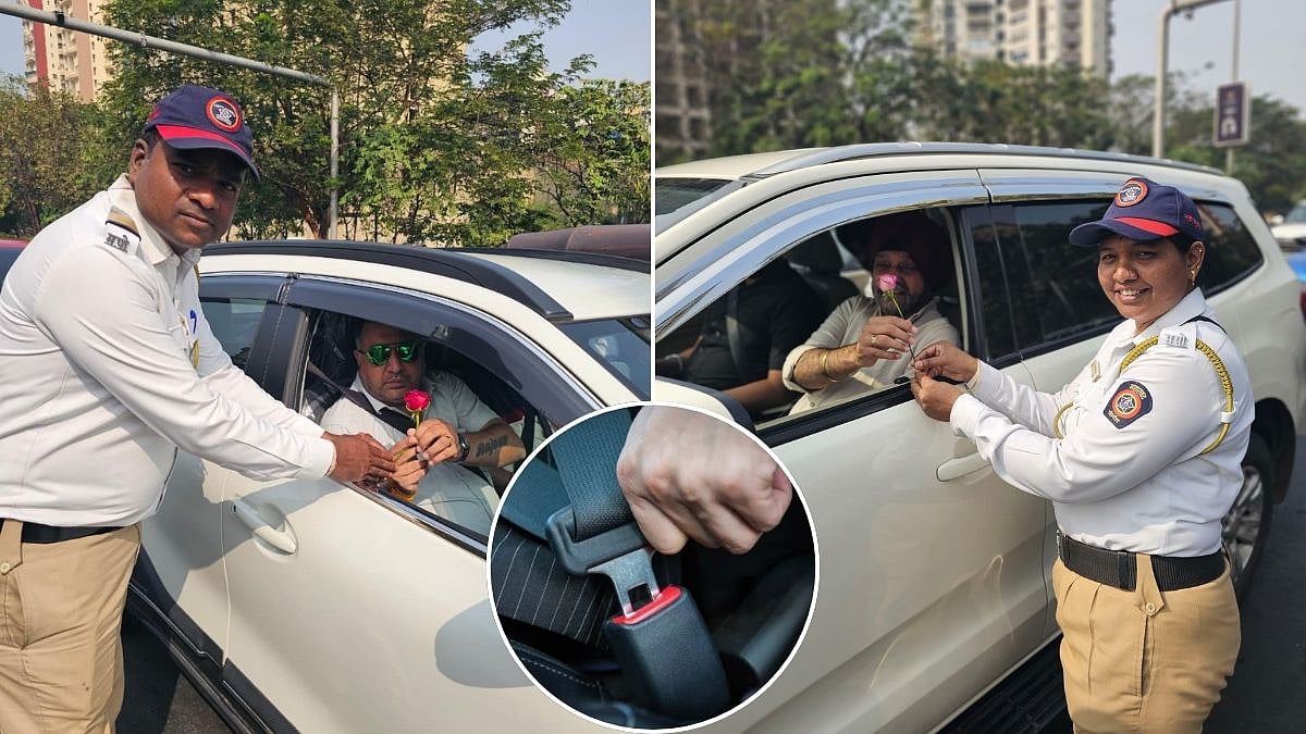 Navi Mumbai News: Seawoods Traffic Police Launch Unique Initiative, Felicitate Seat-Belted Motorists With Roses 