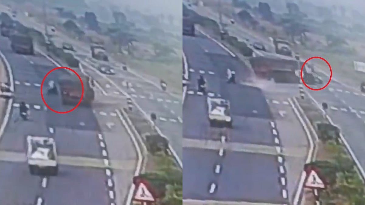 Andhra Pradesh Accident Video: Lorry Collides With Car While Trying To Save Biker On National...